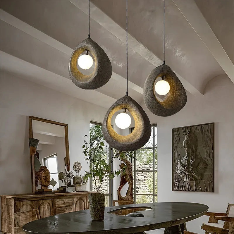 Retro modern pendant light with milky white 32x35cm lampshade for living room and dining room