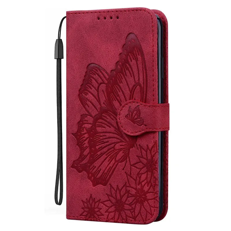 Retro big bowknot embossed leather phone case in purple with built-in bracket for iPhone and Samsung models