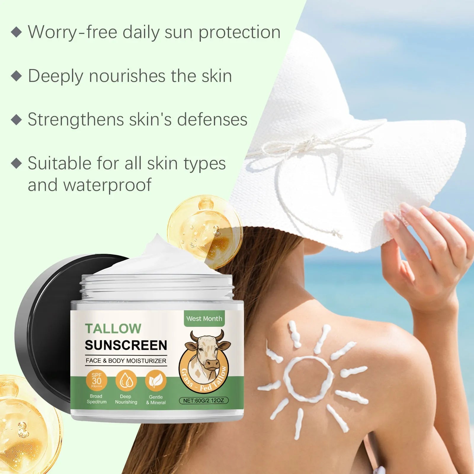 60g tube of Not Oily Moisturising Protective Cream sunscreen with hyaluronic acid.