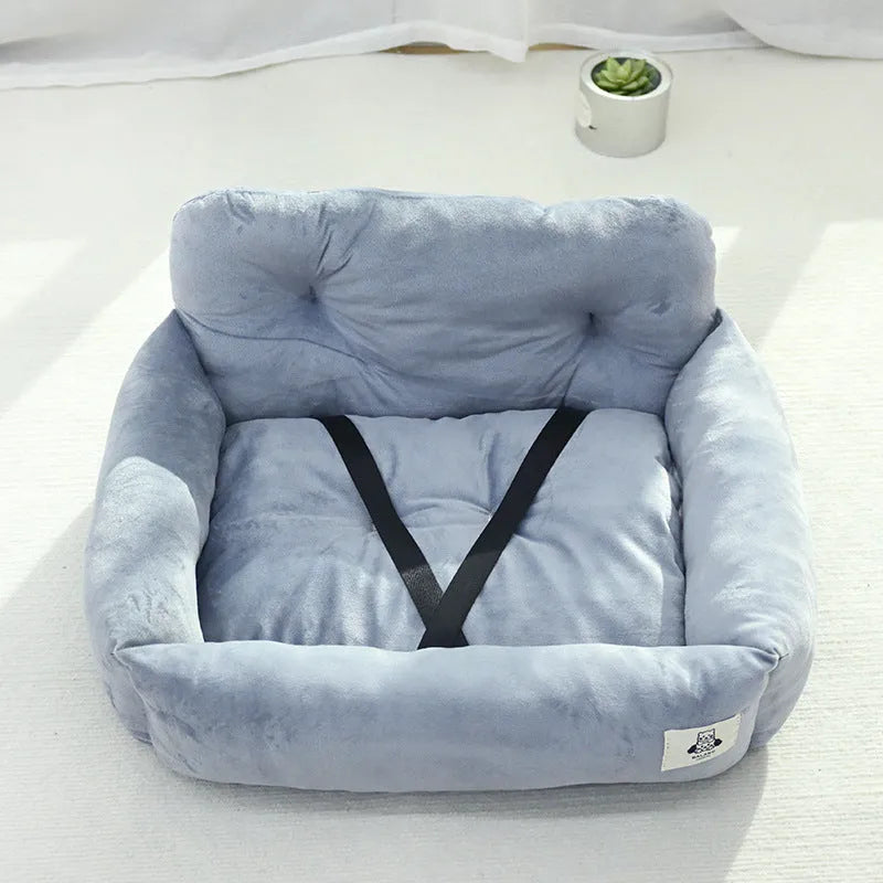 Car-mounted stain-resistant cloth pet nest for dogs in blue plaid and grey colours