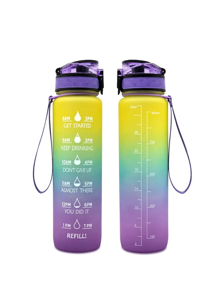 Clear 1000ml sports water bottle with infuser, showing BPA-free Tritan plastic construction.