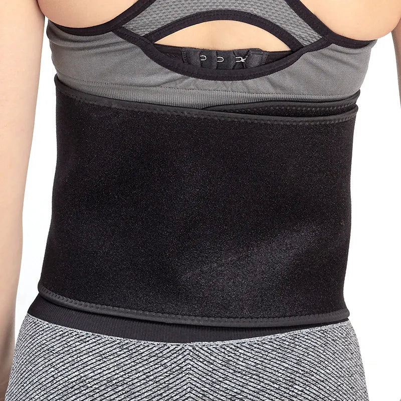 Black waist and abdominal support belt for adult fitness and yoga.