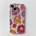 Silicone phone case for Apple iPhone 13 Pro Max with embossed art oil painting flower design in blue light meteorite pattern twisted border