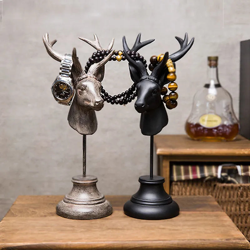 Natural resin animal sculpture home decoration in black, white and wood colour options