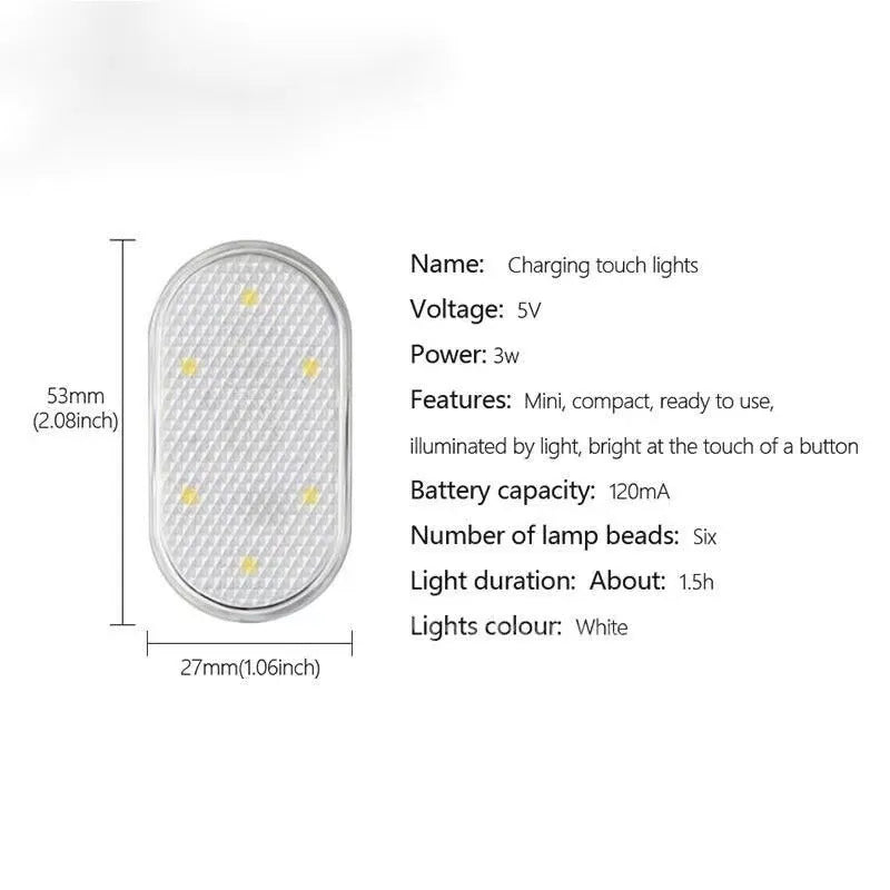 Car interior LED induction reading light with touch control in white, blue, ice blue, and pink purple colours