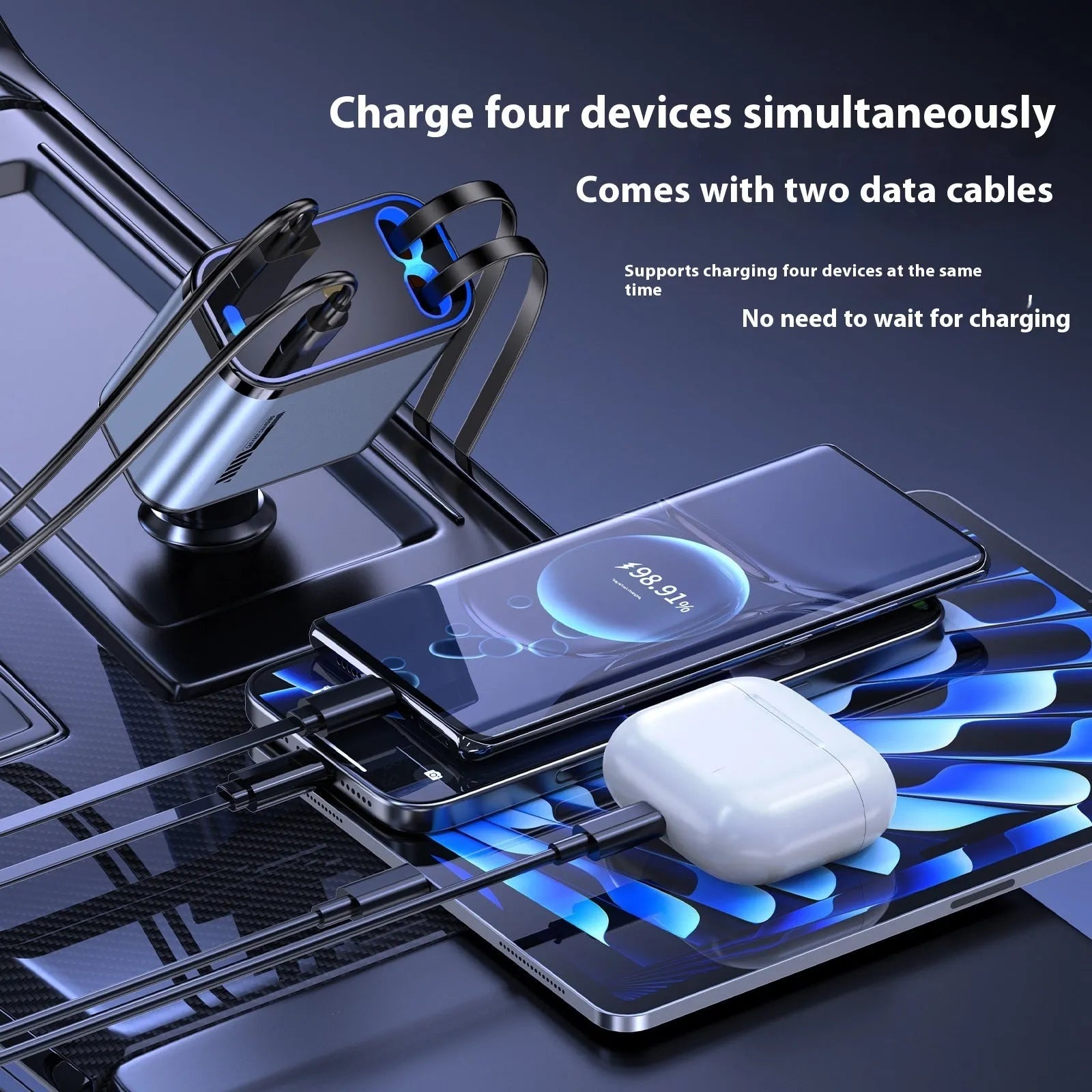 Grey 120W super fast charge star charger with Starry Sky Top and RGB flowing light, USB-C output, stretch-type design