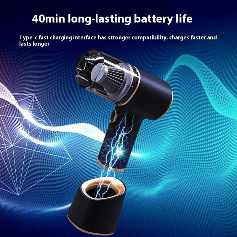 Handheld wireless car cleaner four-in-one blowing vacuum in black with charging base