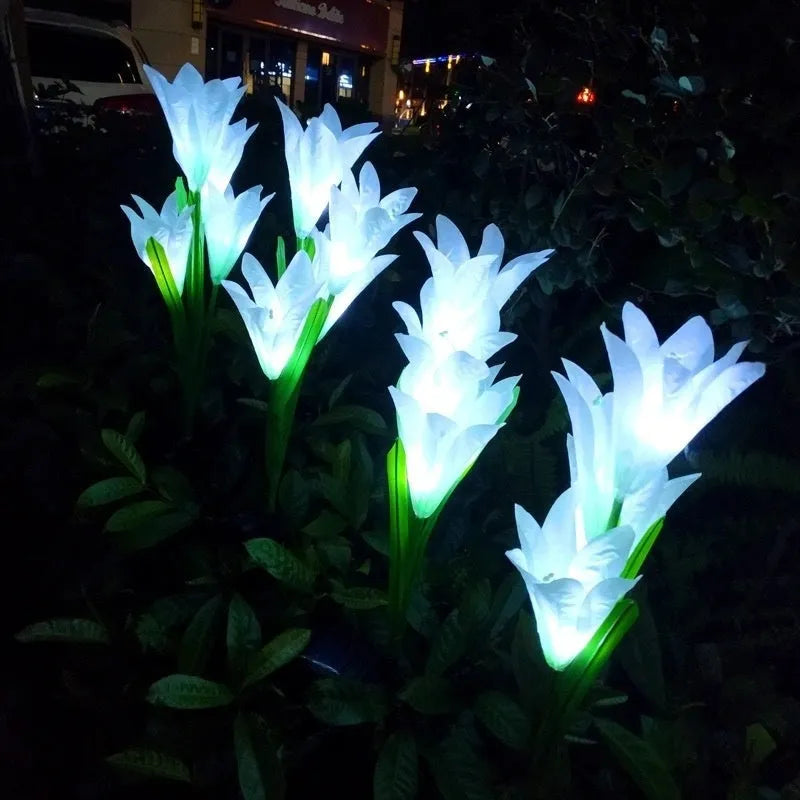 Flower-shaped solar lawn lamp with LED light for garden pathway illumination