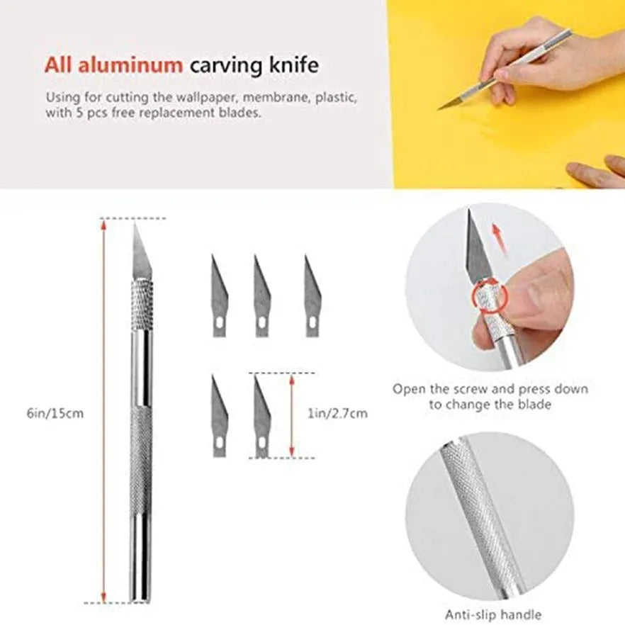 Plastic car film smoothing tool kit with squeegee and trimming knife for window tint and vinyl wrap application.