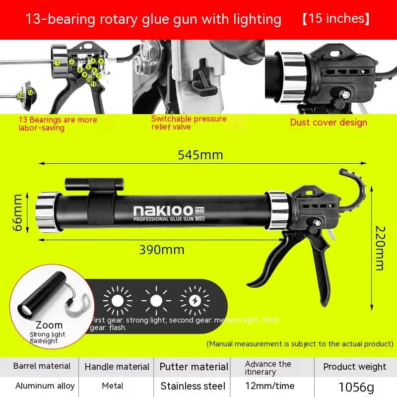 Aluminium alloy automatic adhesive breaking glass glue gun with 13-bearing structure for sealant application