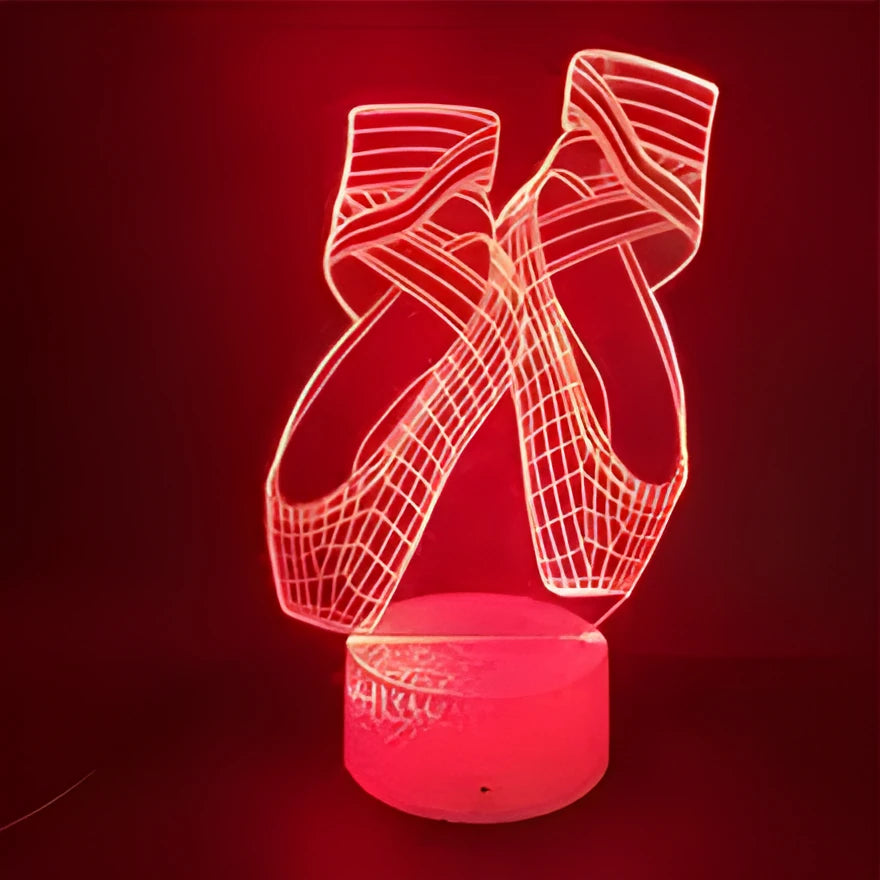 3D ballet dancer LED night light with remote control showing multiple colour options on acrylic panel.