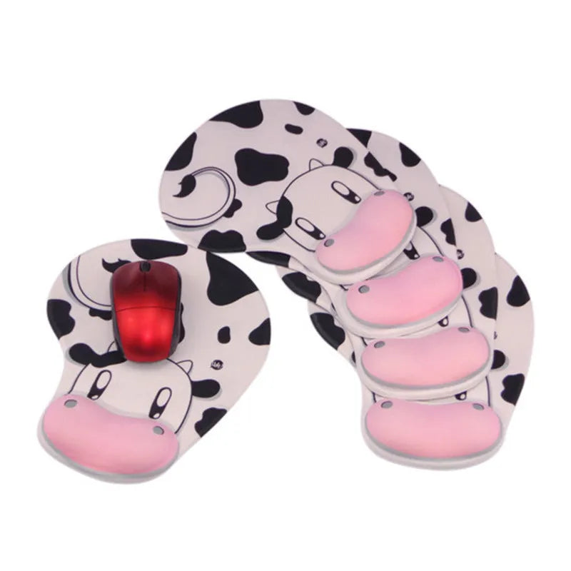 Cow silicone wrist rest mouse pad with soft non-slip surface on a desk