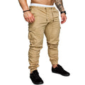 Men's woven fabric casual corset pants in black, front view, with adjustable waist detail