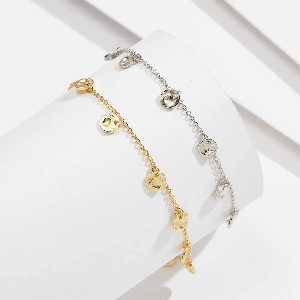 S925 silver geometric han style round anklet for women with gold or platinum plating options