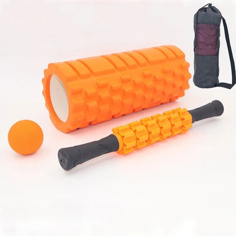 Black six-piece 33cm foam roller with segmented shaft and protective carrying case