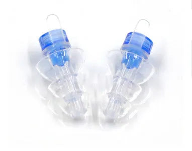 Clear music noise reduction earplugs with acoustic filter on white background