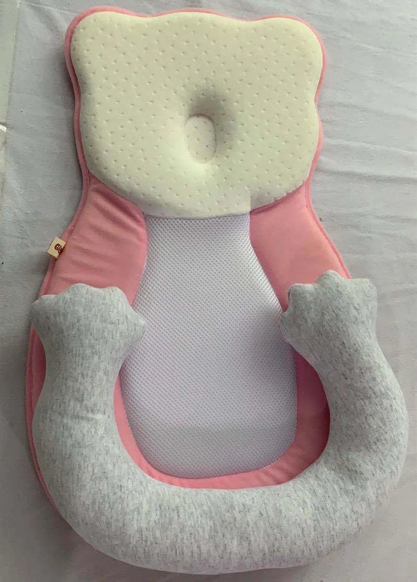 Portable folding baby travel bed with cotton cushion and flat sleep pillow