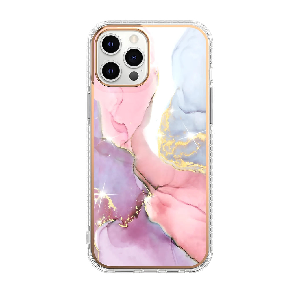 Mosaic marble pattern transparent TPU and acrylic phone case for Apple iPhone with pastel stone colour option