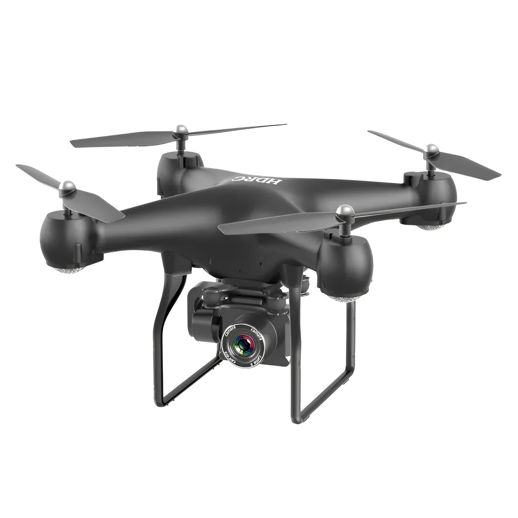Four-axis remote control toy plane with protective ring, 4K camera, and LED lights, black colour