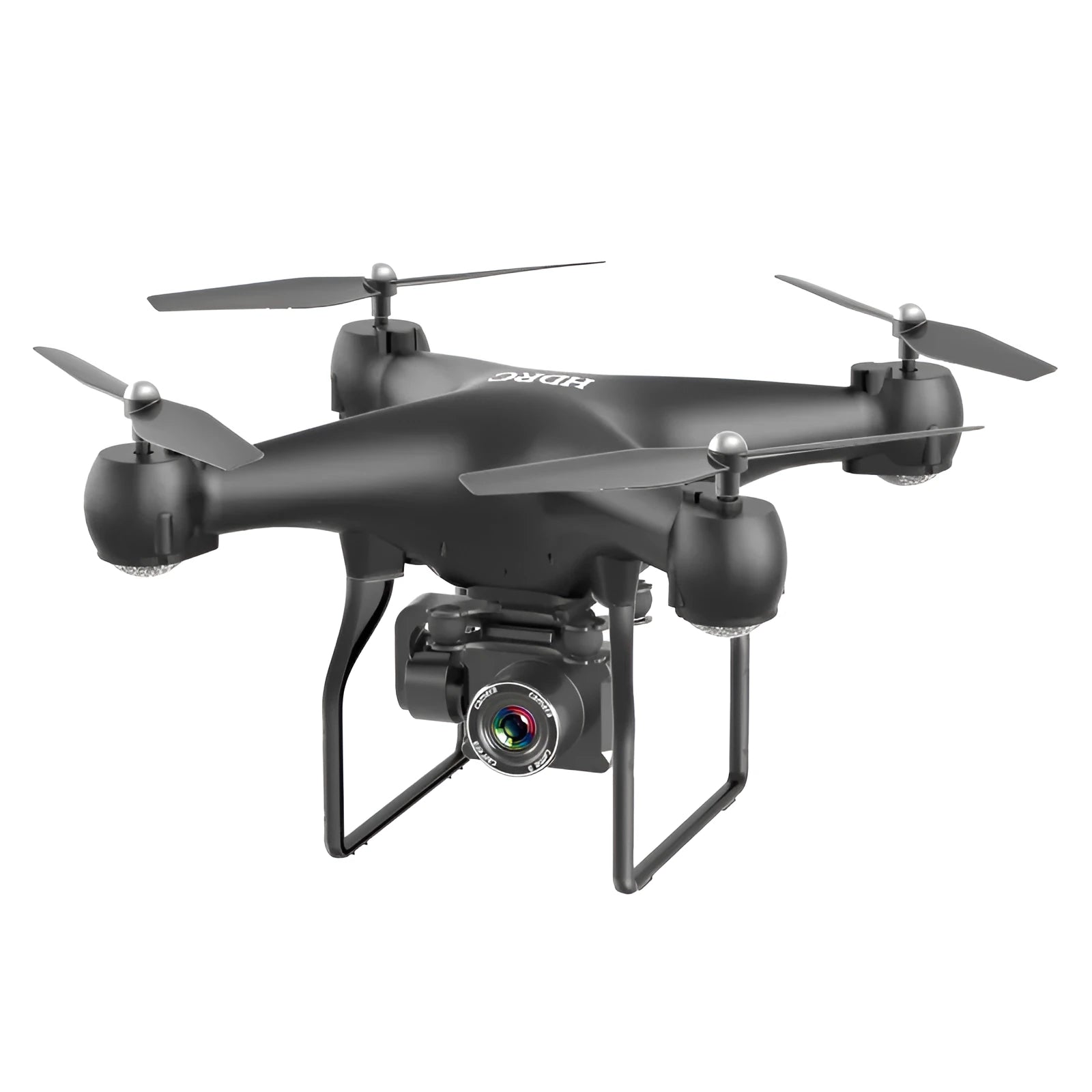 Four-axis remote control toy plane with protective ring, 4K camera, and LED lights, black colour
