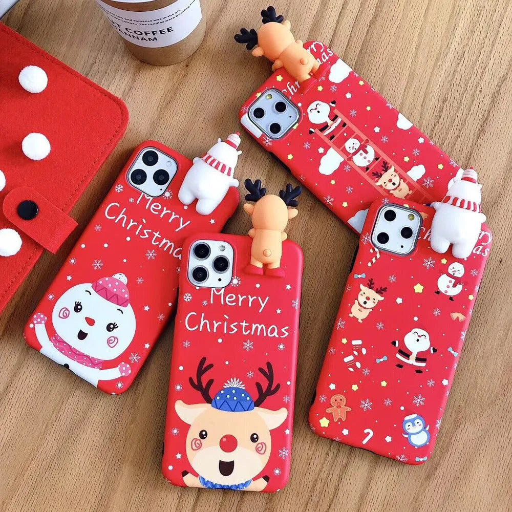 Christmas-themed silicone phone case for iPhone with festive design in four colour options