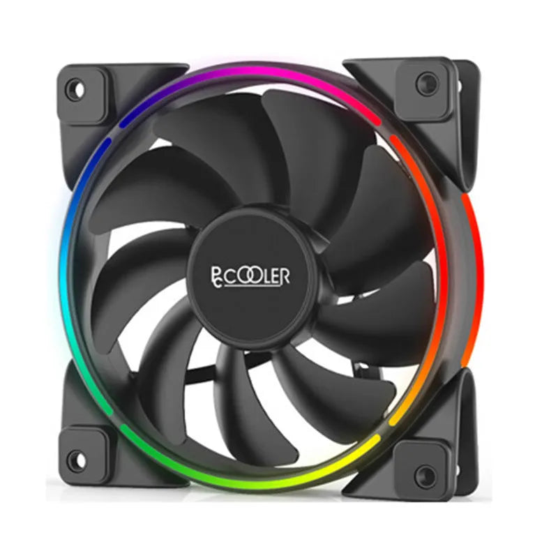 Three black 120mm RGB computer case fans with illuminated blades