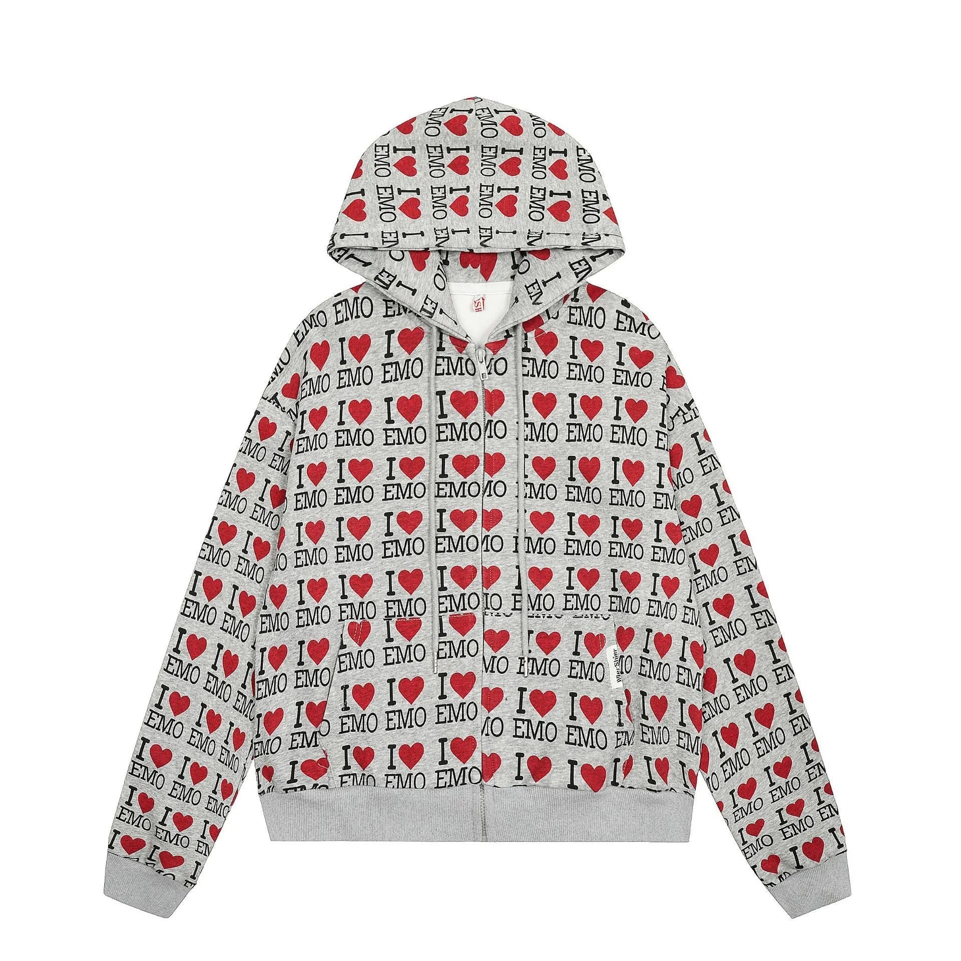 Women's melange grey retro pattern hooded cardigan with long sleeves in cotton blend fabric