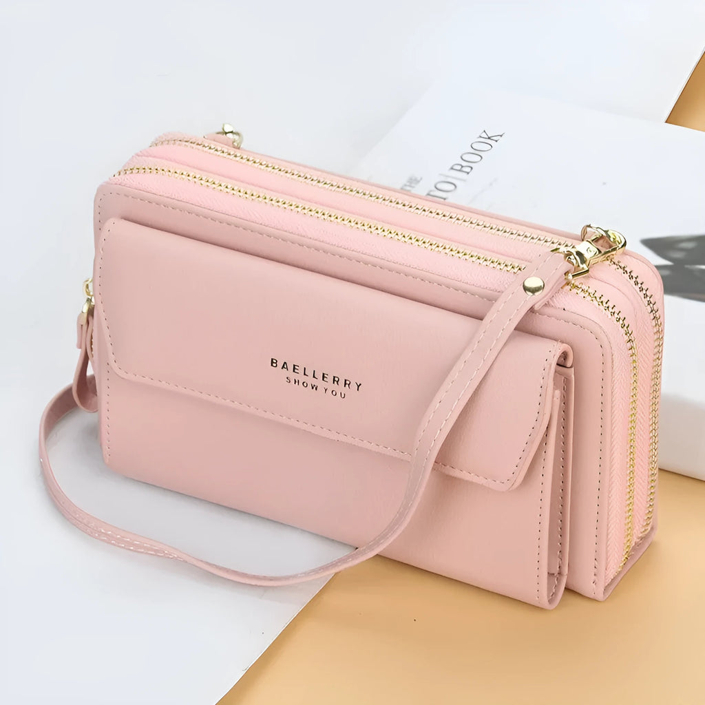 Ladies double zipper long wallet in soft PU leather available in multiple colours
