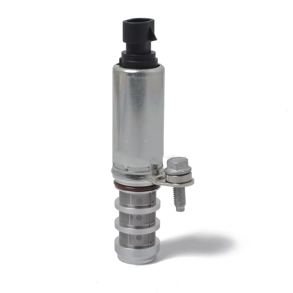 Pair of oil control VVT solenoid valves for Buick and Chevrolet engines on a white background.