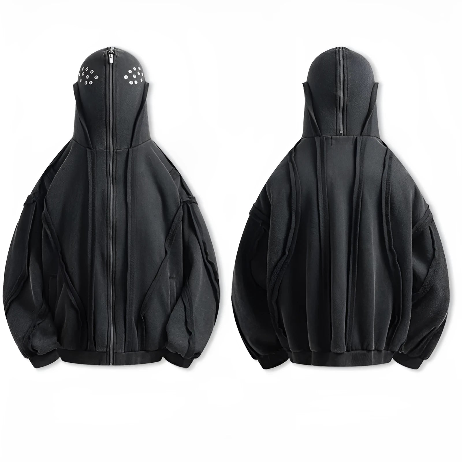 Black retro-style men's cotton padded coat with a zip front and hood on a loose fit.