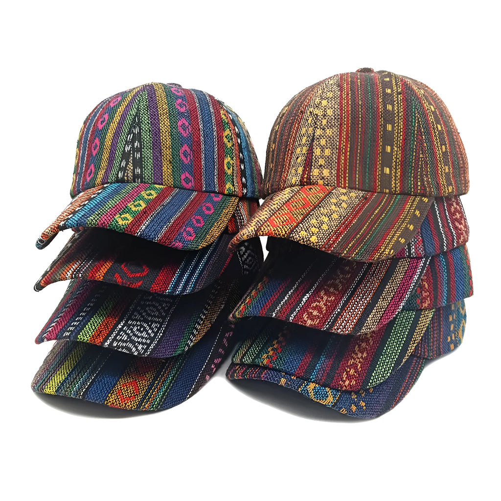 A woman's bohemian-style baseball cap with a dome crown, shown in one of eight available colours.
