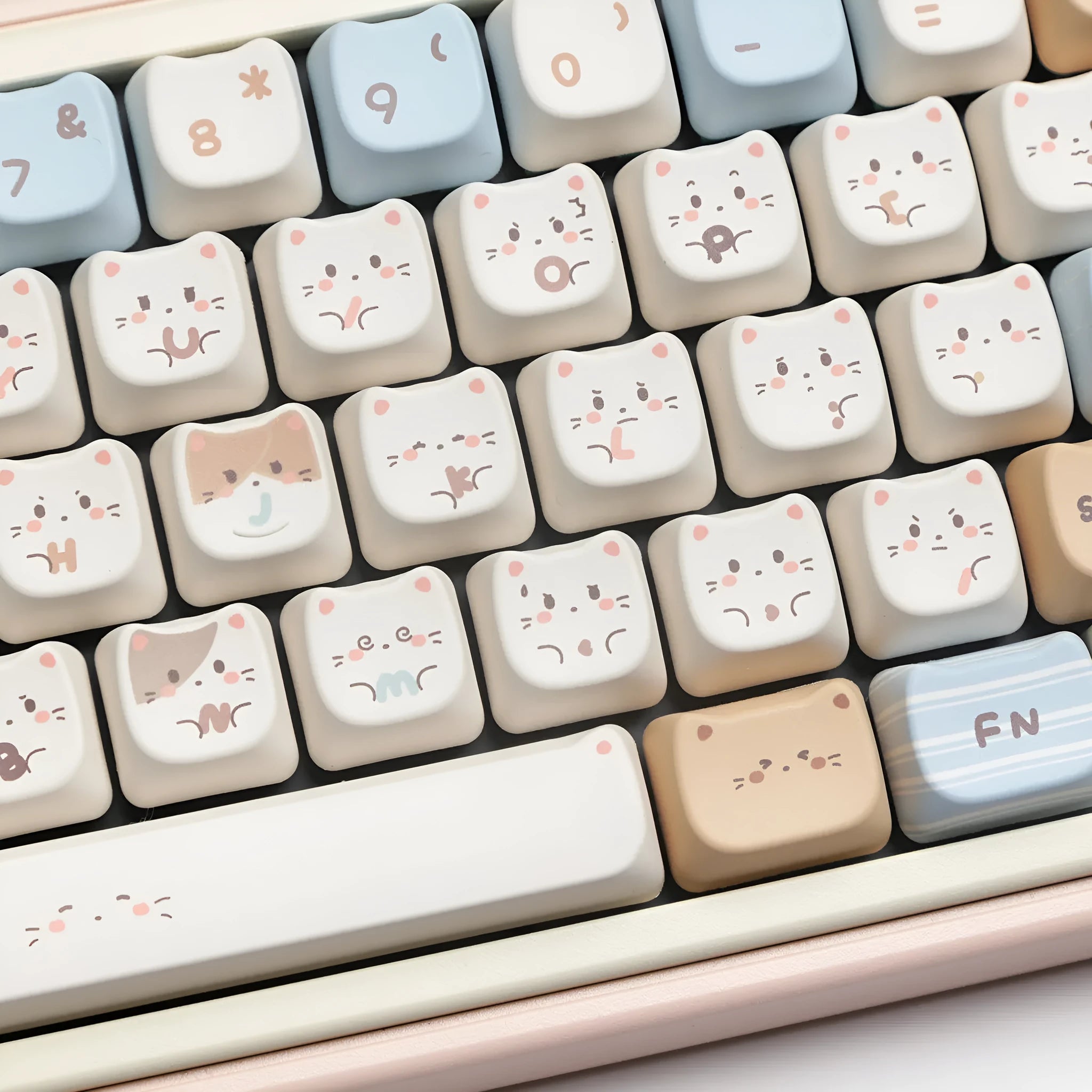 High Sea Salt Cat themed PBT keycap set showing 26 keys and optional 7u space bar supplement