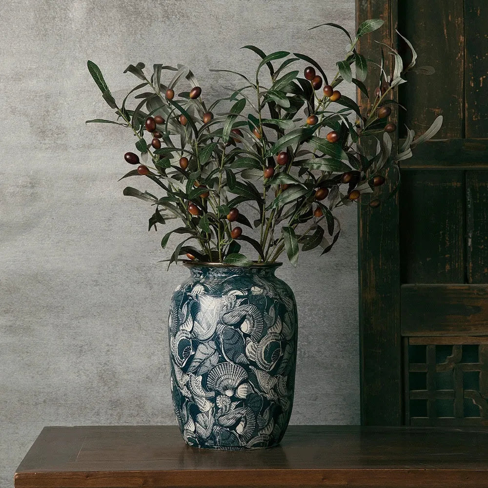 New Chinese retro artistic ceramic vase with dried flowers and decal decoration, available in three sizes