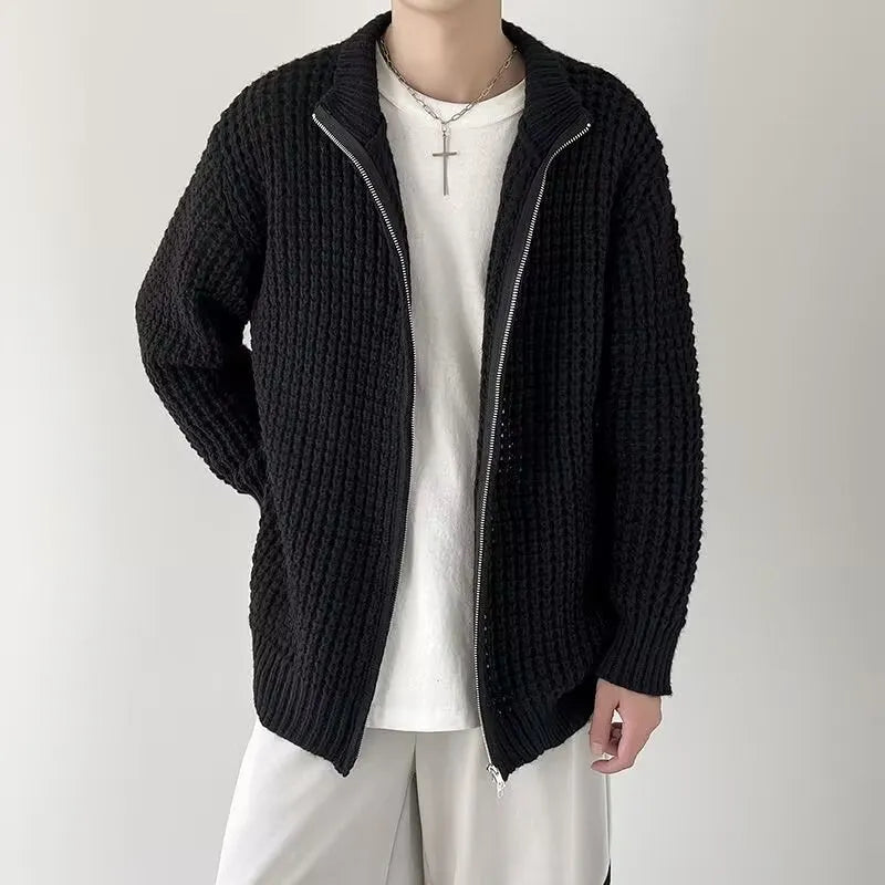 Men's knitwear coat autumn cardigan rabbit hair blend thickened loose fit black white green sizes M 2XL