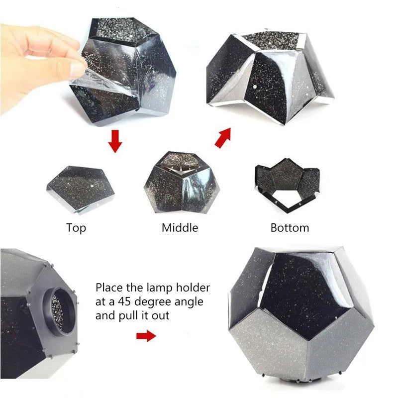 LED star projector night light projecting constellations onto bedroom ceiling with remote control