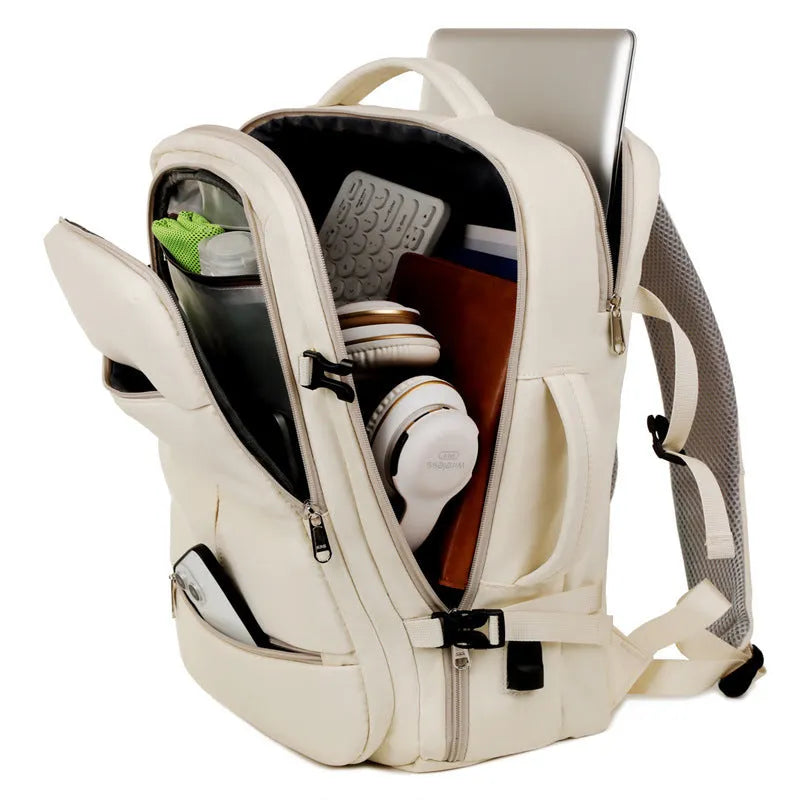 Waterproof Oxford cloth backpack with multiple pockets showing 15.6 inch laptop compartment in black colour