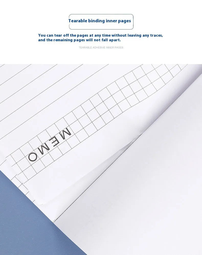 A4 tearable notebook with grid paper and wireless adhesive binding shown in available colour options