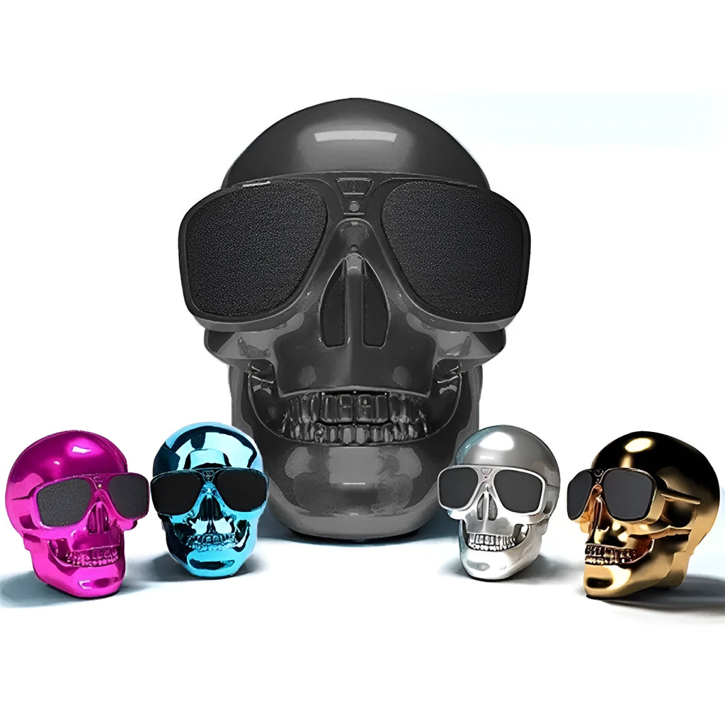 Limited Edition Skull-shaped Wireless Bluetooth Speaker in black, showing compact design.
