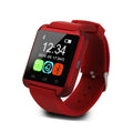 U8 Bluetooth smartwatch in black, red, or white colours on a wrist showing call screen.