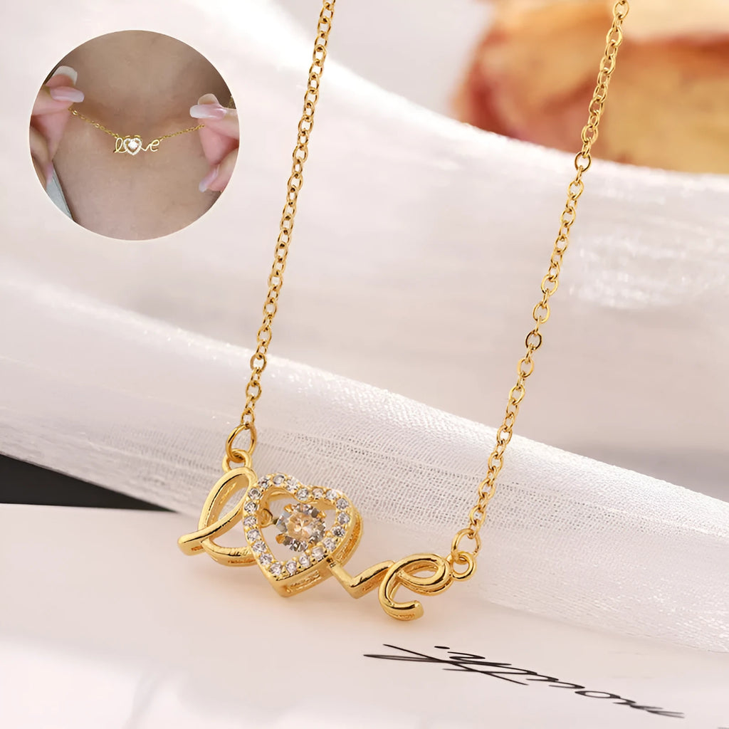 Gold titanium steel clavicle chain necklace with love pendant for women
