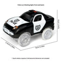 Red electric fire truck rail car with front and rear lights on toy track