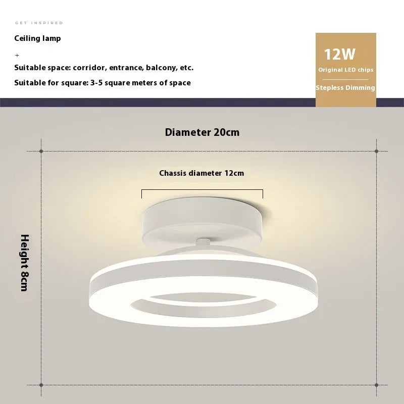 Modern minimalist ring ceiling lamp LED in black finish, 20cm diameter for hallway