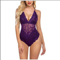 Lace bodysuit one-piece lingerie in red with polyester fibre fabric, available in sizes S to XXL