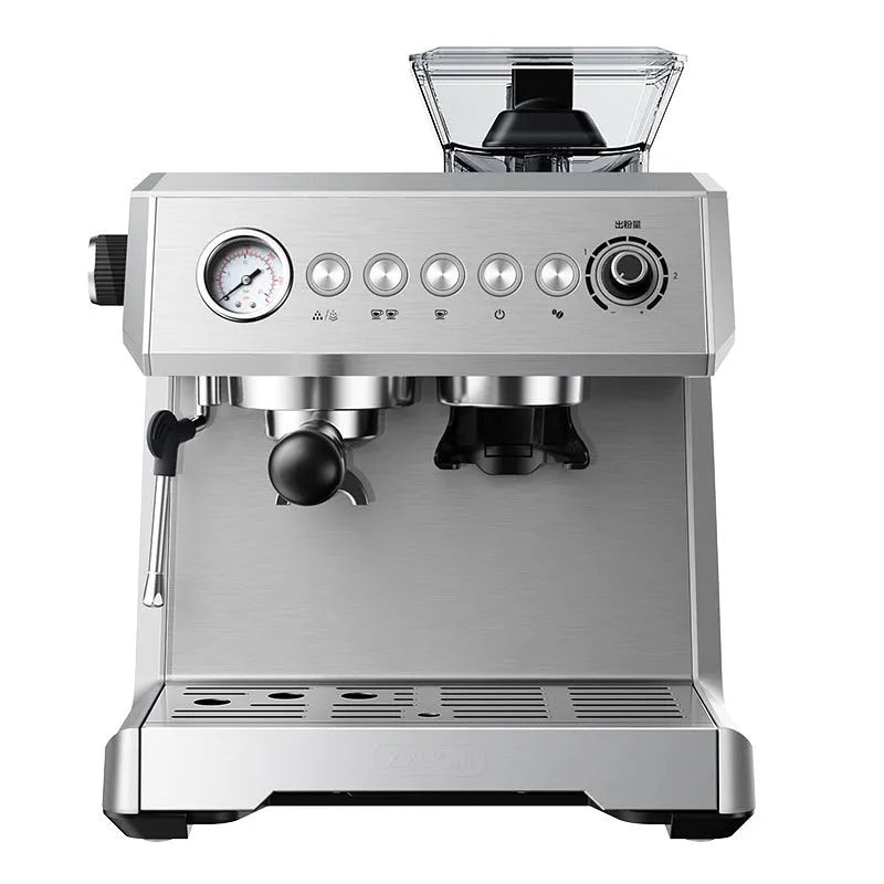 Italian fully automatic coffee machine silver gray with 20Bar pump, 2L water tank, and steam pitcher on countertop