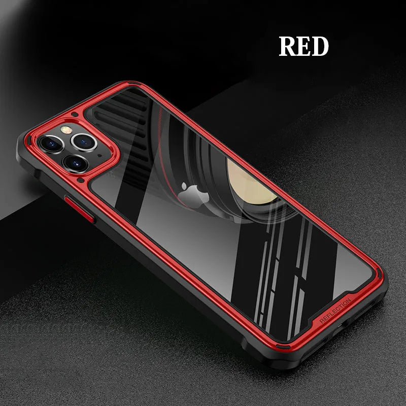 Transparent iPhone 11 case in six colour options showing TPU and PU construction