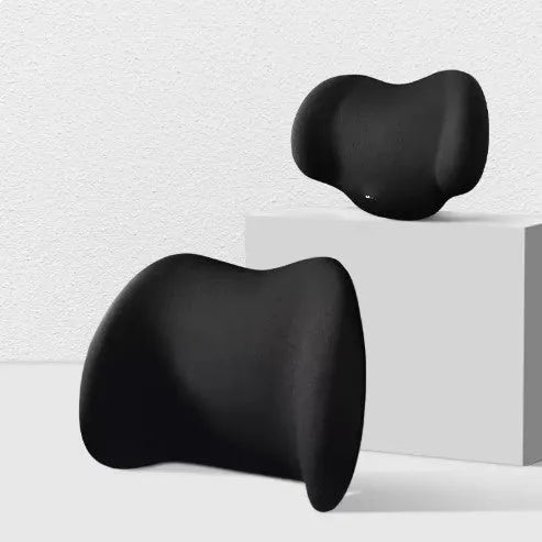 Car headrest neck pillow and lumbar cushion set with memory cotton filling in multiple colours