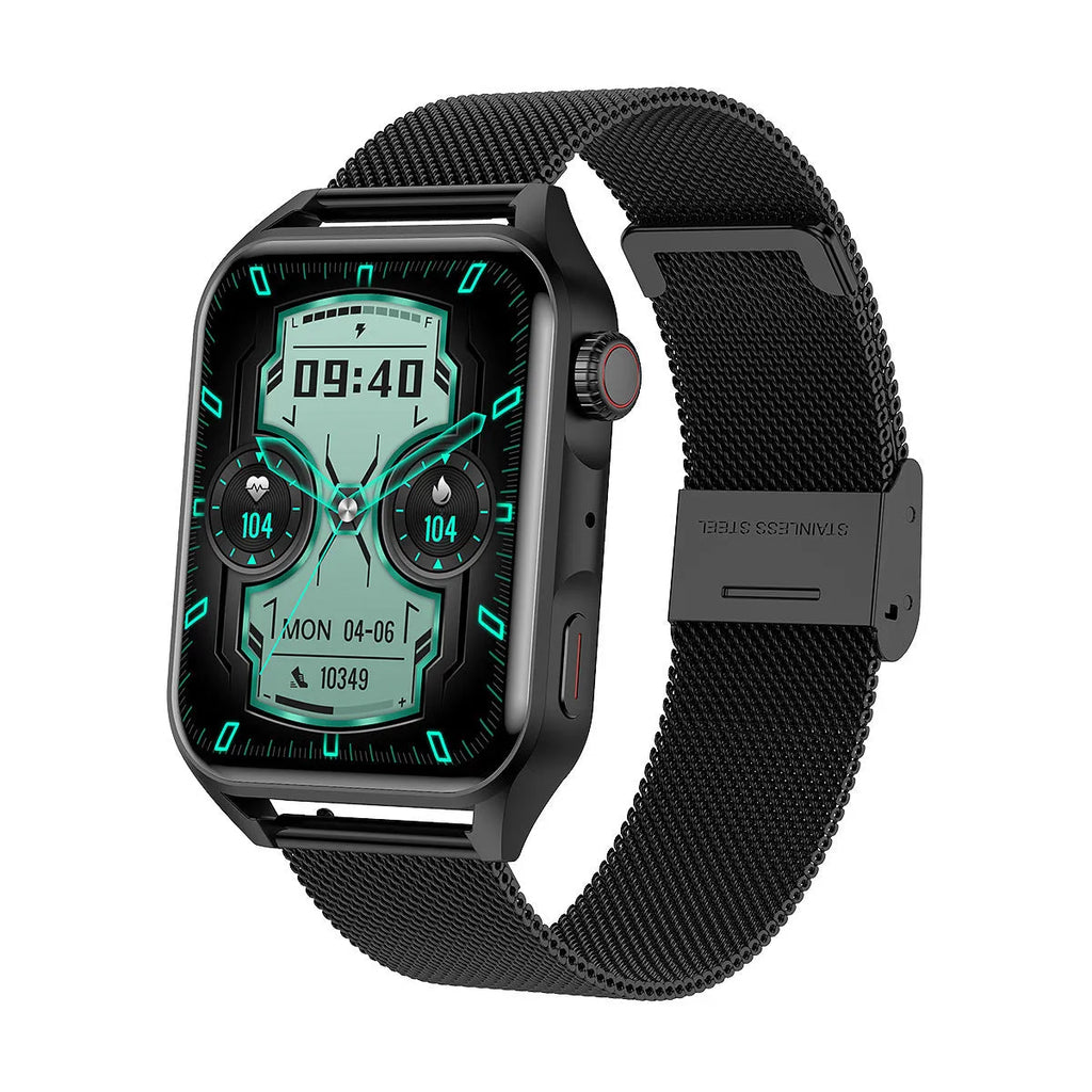 Pink, black, and silver grey smart watch with a 1.8-inch screen on a silicone strap.