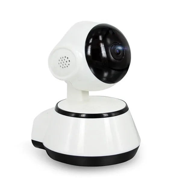 White WiFi wireless baby monitor camera with 720P HD, pan tilt, night vision, and two-way audio.