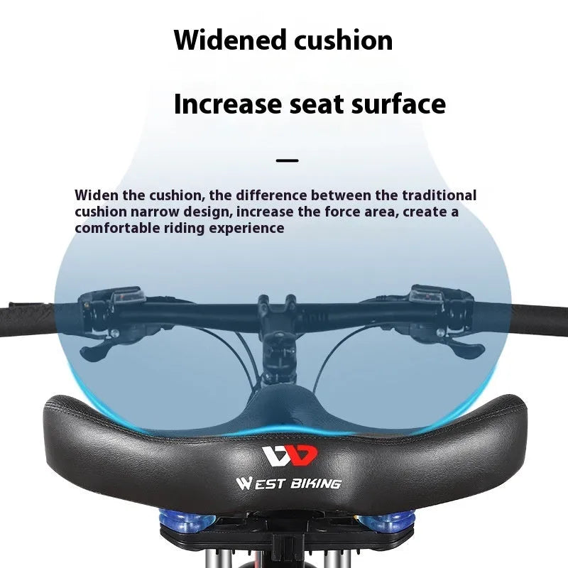 Black bicycle saddle cushion with thickened polyurethane foam padding for shock absorption