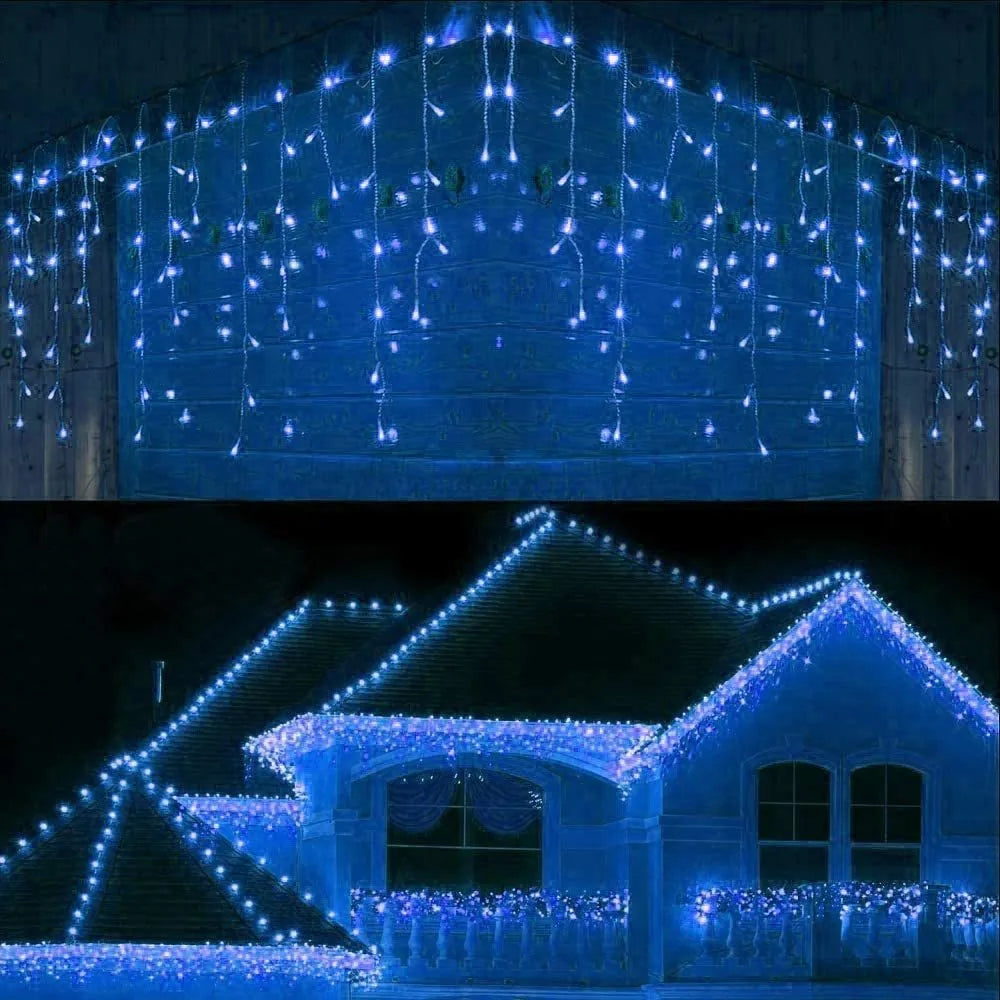 LED ice bar light string with warm white and blue lamps, plug-in design, 4m length, for holiday decoration